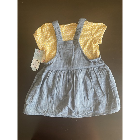 NWTCat & Jack Baby Girl 3-Piecev Blue Overall Dress with Yellow Shirt Size 18M - Picture 4 of 11